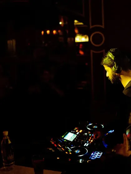 A dark, moody shot from a gig in Chandigarh. In these moments, it's just me and the music, building a vibe for the dancefloor.