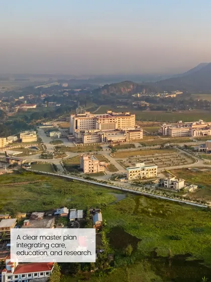 A clear master plan is the foundation of a successful medical campus, integrating care, education, and research. This aerial view showcases the organized layout of our campus projects, designed for phased growth and long-term adaptability.