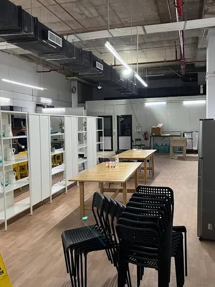 The pantry and breakout area within the IKEA office, constructed with our panels. This shows how our solutions can be adapted for various functional spaces within a commercial building.