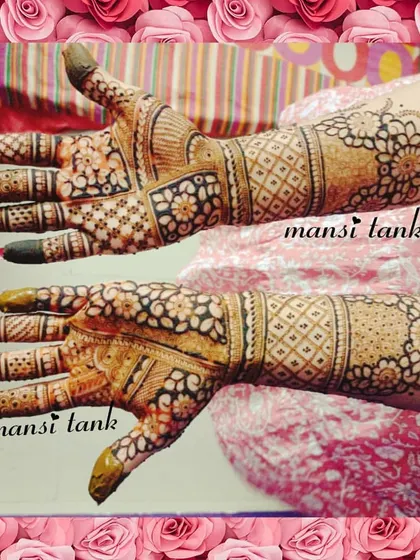 A beautiful and full design created for the Teej festival. The mix of floral and geometric patterns is perfect for celebrating this joyous occasion.