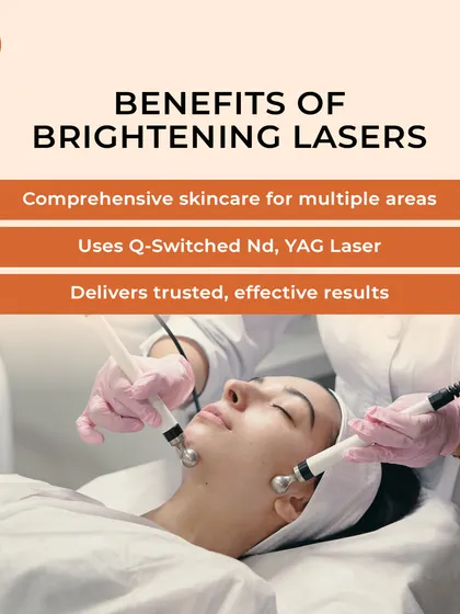 Our Brightening Lasers, including the Q-Switched Nd:YAG, offer comprehensive skincare for multiple areas. They deliver trusted, effective results for pigmentation and uneven skin tone.
