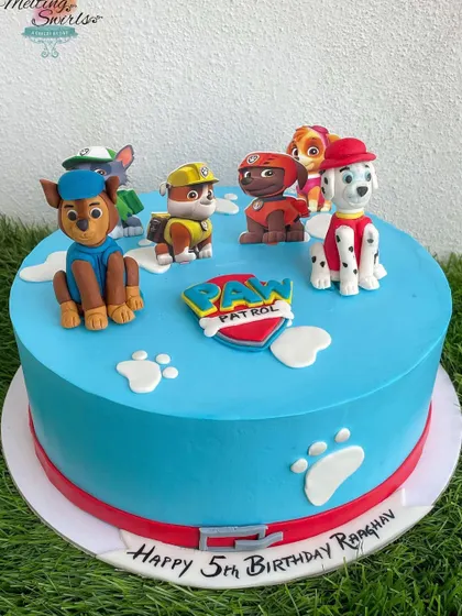 No job is too big, no pup is too small for this Paw Patrol cake. We brought the whole team together with detailed, handmade fondant figures of Chase, Marshall, and the gang, ready for a rescue mission.