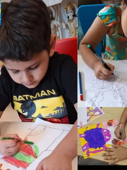Here are more of our young artists, including a boy in a Batman shirt, completely absorbed in their drawings. We create a learning environment where children can concentrate and let their creativity flow.