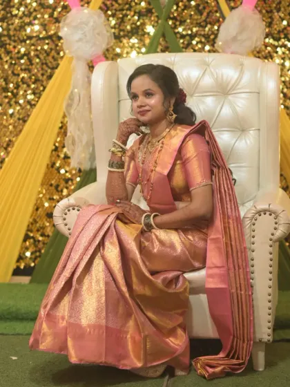 This bride chose different looks for her various wedding functions. We created a unique style for each event, from a traditional saree look to a modern lehenga style.