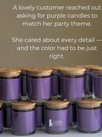 A lovely customer asked for purple candles to match her party theme, and I was thrilled to bring her vision to life.