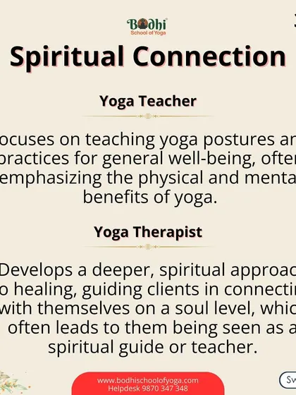 A yoga therapist develops a deeper spiritual connection with clients, guiding them to connect with themselves on a soul level. This often leads to them being seen as a spiritual guide.