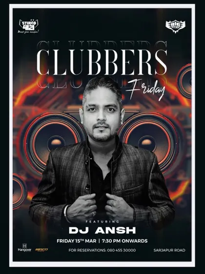 The poster for 'Clubbers Friday' at Big Pitcher, Sarjapur. Kicking off the weekend with a bang.