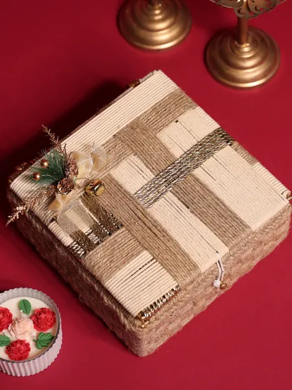 The beautiful and sturdy jute-woven box used for my luxury Christmas collection, which can be repurposed after the holidays.