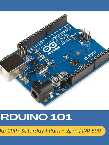 Our Arduino 101 workshop is perfect for anyone curious about interactive electronics. This poster features the versatile Arduino Uno board, the brain behind countless creative tech projects.