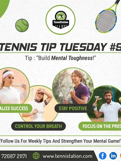 Tennis Tip Tuesday: Mental toughness is a skill. We teach our players to visualize success, stay positive, control their breathing, and focus on the present moment to build a strong mental game.