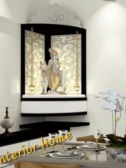 A duplicate of image 5, showing the elegant corner pooja unit.