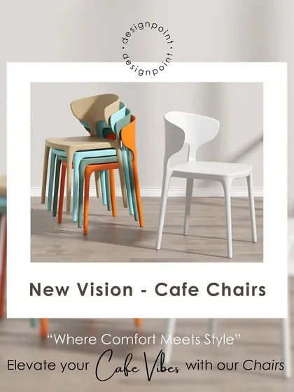 Our 'New Vision' cafe chairs are stylish, durable, and stackable. They are designed to elevate the vibe of any cafe or casual dining space.