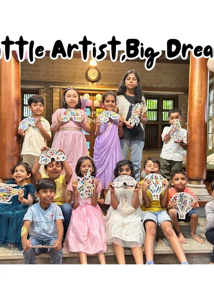 Little artists, big dreams. This group of kids is thrilled with their finished mosaic art pieces. It's a fantastic activity for a birthday party, and everyone gets to take home their creation.