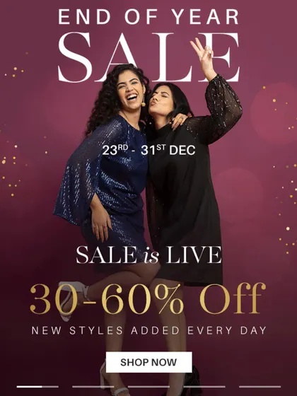A lively shot with a co-model for a Fable Street sale announcement. This image captures the excitement of a sale event and is perfect for social media and website banners.
