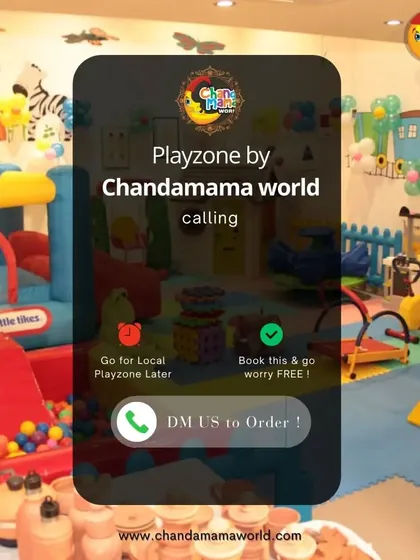 Answer the call of fun. This graphic, designed to look like an incoming call, invites you to book a playzone. It features a beautifully decorated indoor setup with a Little Tikes bouncy castle.