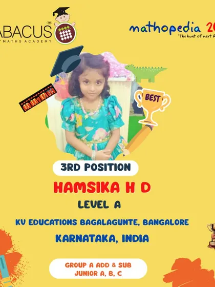 Hamsika H D from Bangalore, a 3rd Position winner in the junior group.