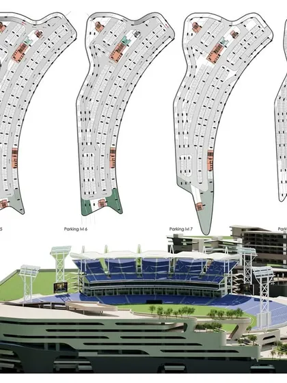 The complete set of floor plans for the multi-level parking facility.