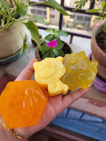 Some of my gentler facial soaps, including honey and milk-based options in cute shapes. These are great for providing moisture while cleansing.