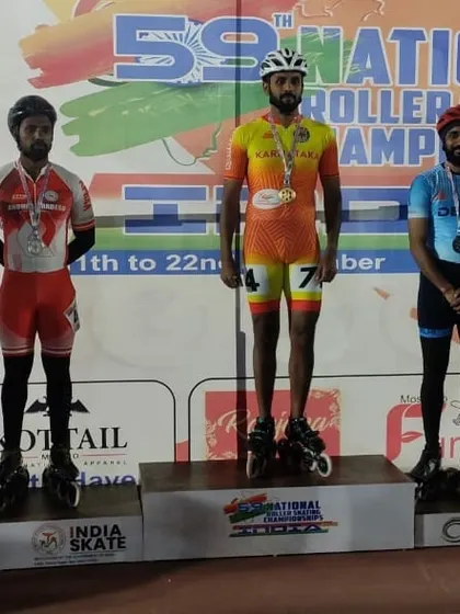 Standing on the top step of the podium at the 59th National Roller Skating Championship. Representing Karnataka and winning gold is an honor.