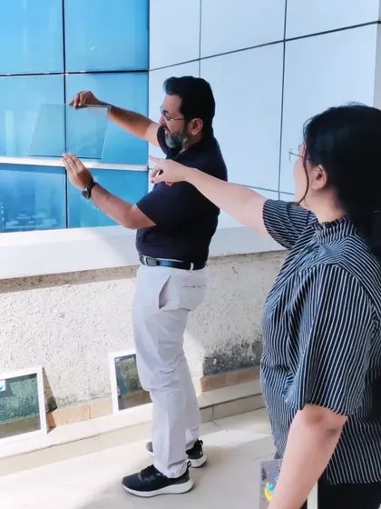 Our team members selecting glass samples for the Saket World project in Kalyan.
