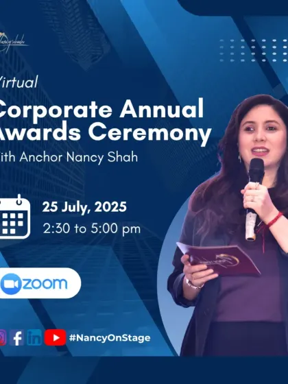 This graphic is for a Virtual Corporate Annual Awards Ceremony, highlighting my experience and capability in hosting online events seamlessly.