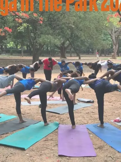 A glimpse of our Yoga in the Park 2024 event, where our community came together to practice in a circle of shared energy. This is one of our favorite ways to celebrate International Day of Yoga.