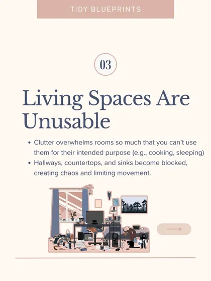 When clutter overwhelms rooms so much that you can't use them for their intended purpose, like cooking or sleeping, it's a sign you may need help.