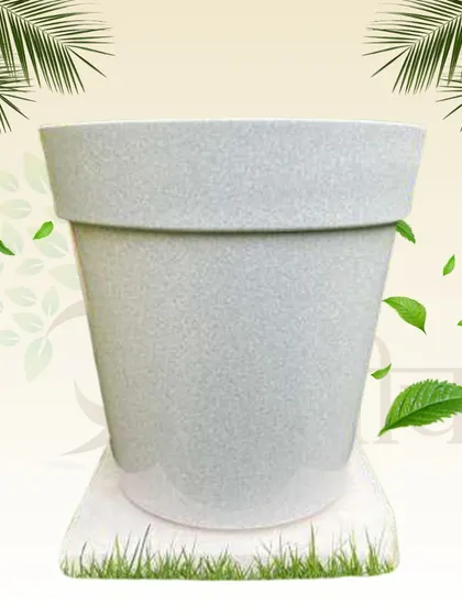 This is the Libro planter in a modern light grey color. It has a sleek, ceramic-like finish and is suitable for both indoor and outdoor use as it is weather-resistant.