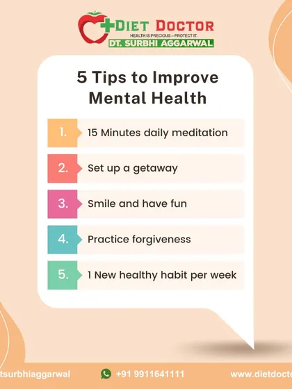 Here are five tips to improve your mental health. Incorporating 15 minutes of daily meditation or starting one new healthy habit per week can have a profound impact on your overall well-being.
