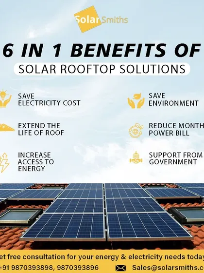 Here are 6-in-1 benefits of my solar rooftop solutions: save electricity costs, save the environment, extend the life of your roof, reduce monthly bills, increase energy access, and get government support.