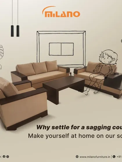 This sofa set features a combination of fabric upholstery and a dark wood frame. It's a durable and practical option for family living rooms.