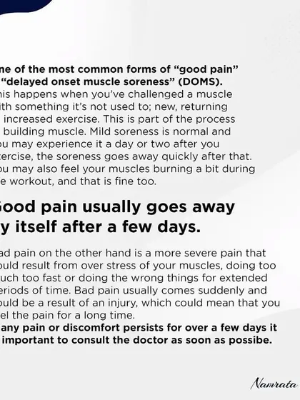 This post explains Delayed Onset Muscle Soreness (DOMS), which is a common and normal response to a new or intense workout. However, any pain that persists should be checked by a doctor.