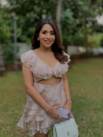 Getting Sanjana ready for her bridal shower. This was a fun, daytime event, so we went for a soft and pretty makeup look with a rosy blush and natural lips to match her lovely ruffled dress.