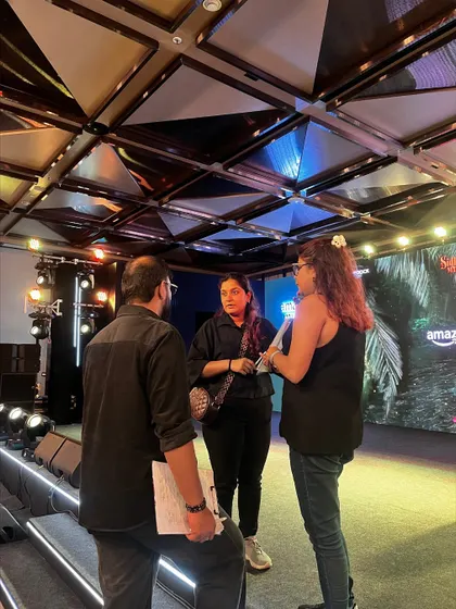 Our team in discussion during the Amazon Music x 'Param Sundari' album launch. We managed the entire show, from console and stage to backstage and artist coordination.