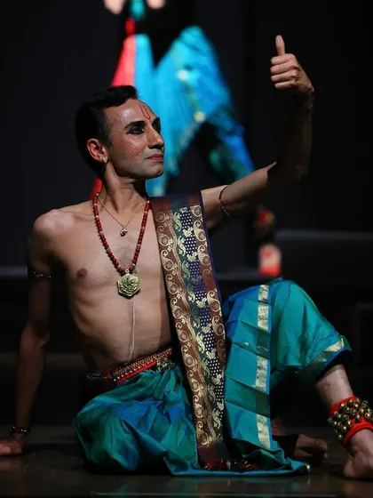 Portraying the divine character of Rama in "Tyāgarāja Hṛt Sādana." This production is a tribute to his story, woven through the beautiful compositions of Tyagaraja.