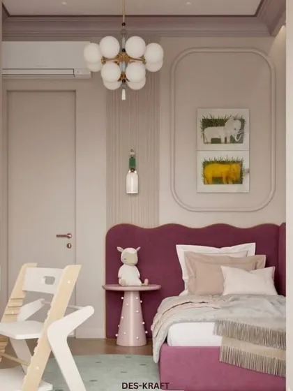 A wider view of the room, showing how the study area and bed are thoughtfully arranged to maximize space while maintaining a cohesive and stylish look.