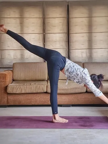 Practicing Adi Shakti, the primordial energy, in my garden. Trusting my breath to lead me higher, further, and deeper into the pose.