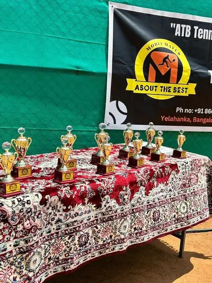 The impressive array of trophies waiting for the champions of the ATB Tennis Open.