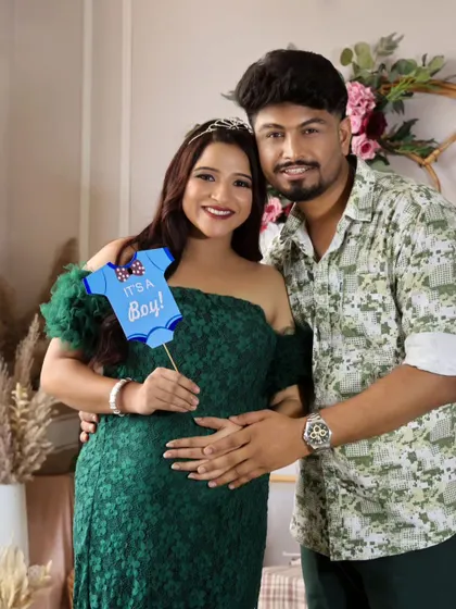 It's a boy! This couple's joy is beautifully captured as they announce the gender of their baby.