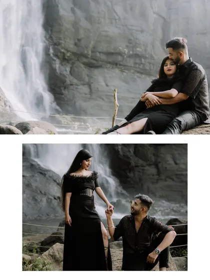 Duplicate of image 263, a collage of romantic poses by a waterfall.