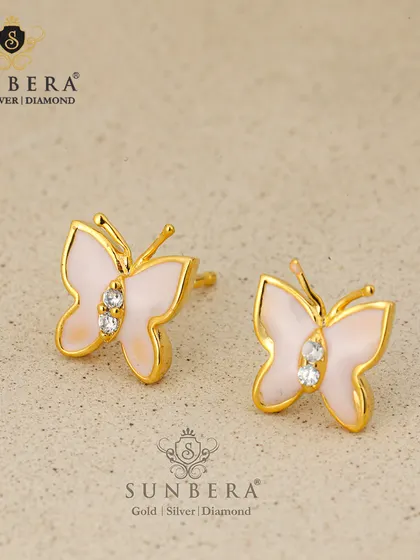 These beautiful butterfly earrings are crafted in gold with delicate pink enamel on the wings and two small diamonds for sparkle. They are a charming and colourful addition to any collection.