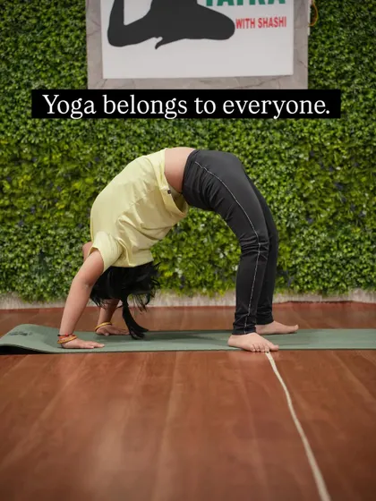 A simple truth demonstrated with grace. This is Chinmayee in a beautiful Chakrasana (Wheel Pose), proving that yoga truly belongs to everyone.