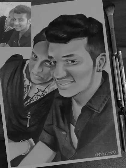 A close-up couple drawing on A4 paper, done in graphite. This style allows me to focus intensely on facial expressions and the subtle emotions in the portrait.