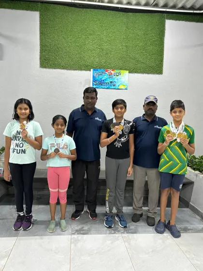 Our junior champions and their coaches gather for a group photo to celebrate their outstanding results at the interschool competition.