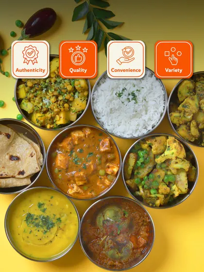 Authenticity, Quality, Convenience, and Variety. This image showcases a range of my dishes, representing the four pillars of the True Tiffins promise.