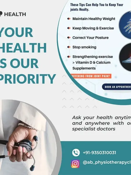 Your health is always our top priority. This graphic outlines key tips for maintaining healthy joints, such as managing weight, staying active, and correcting posture, which are central to our treatment philosophy.