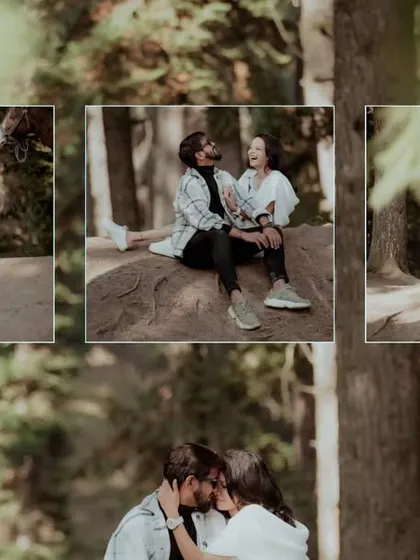 A collection of intimate and playful moments from Rahul and Priyanka's forest shoot. From sitting on a rock to sharing a kiss, these shots capture the candid joy of their adventure.