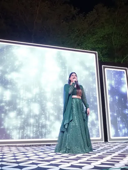 A solo moment on the beautifully lit stage, setting the tone for an evening of music and celebration.