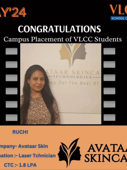 Ruchi's placement as a Laser Technician at Avataar Skincare is another success story we are proud of. Our curriculum is designed to meet the needs of modern skin clinics.