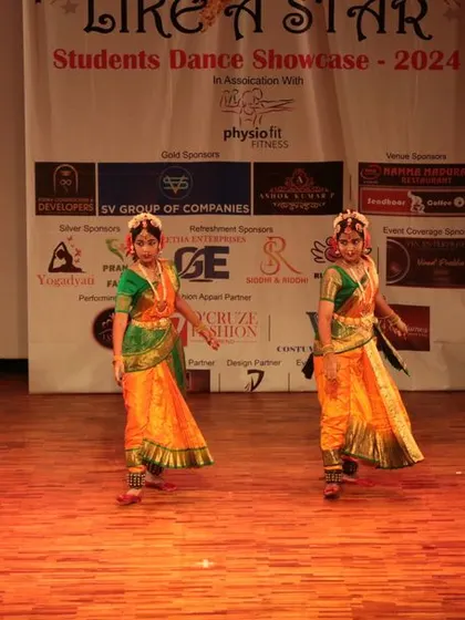 The Lasyam School of Kuchipudi students performing their routine.